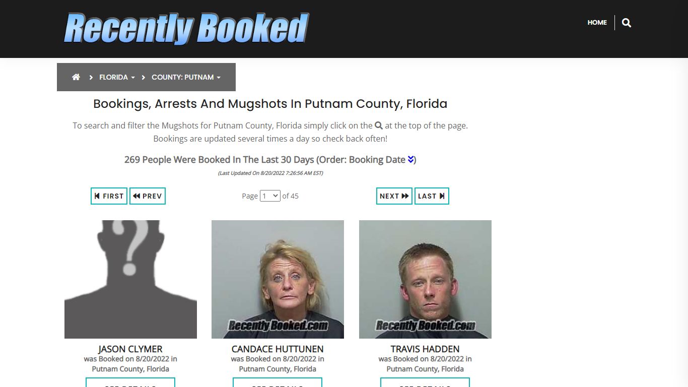 Recent bookings, Arrests, Mugshots in Putnam County, Florida